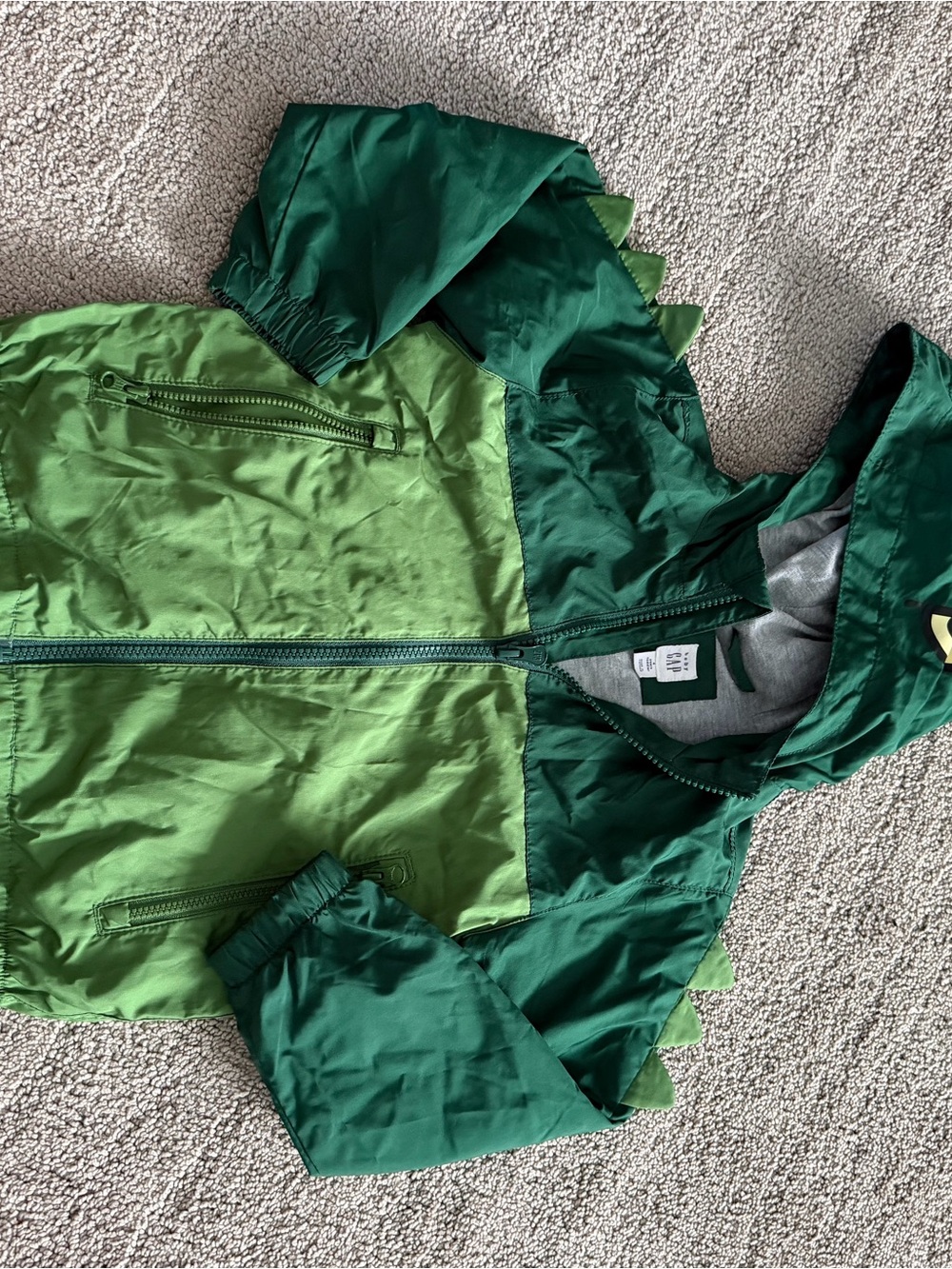 GAP Kids Two-Tone Green Dino Hooded Raincoat